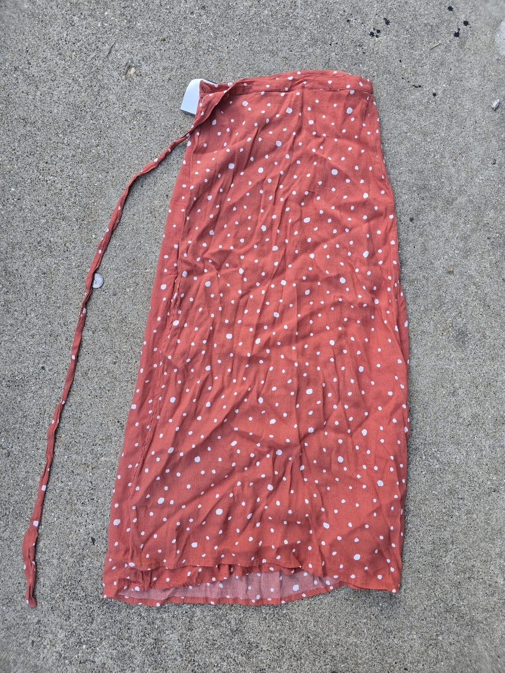 Lulu's Rust-Red Polka Dot Wrap Midi Skirt